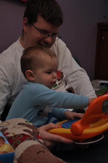 Jackson and Ross playing with laptop