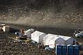 Base camp showing a tent taht collapsed due to wind and took out liquid nitrogen cylinders