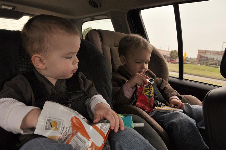 Jackson & Carter eating Snacks in the Car