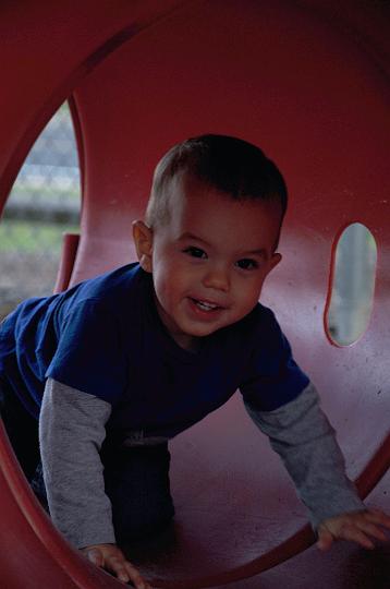 Jackson crawling thru a tunnel