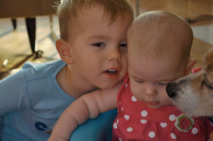 Audrey getting hugs from JD and Bailey